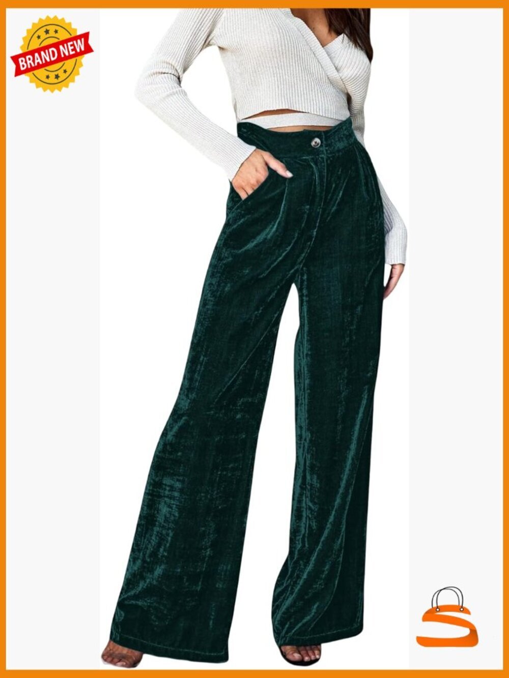 Wide Leg Palazzo Trousers with Pockets Velvet High Waist